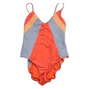 SO Colorblock Ounk blue Yellow V-neck One Piece Bathing suit Medium